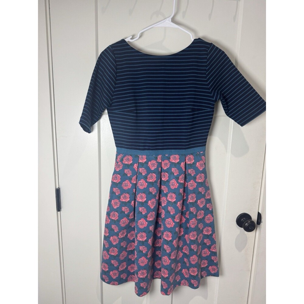 Matilda Jane Navy Striped Floral A-Line Knee Length Dress Half Sleeve Size S